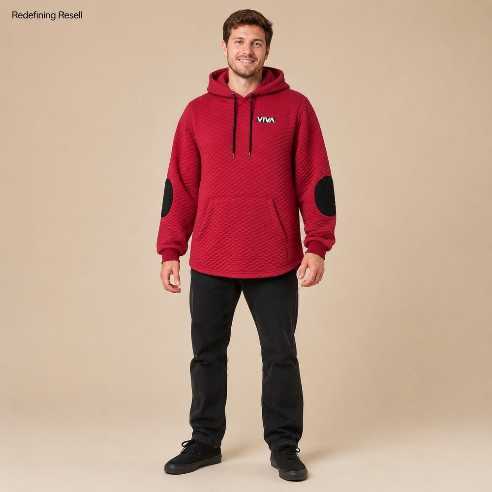 Barstool Sports Viva Mens 2XL Quilted Hoodie Red Elbow Patches Pullover Cotton
